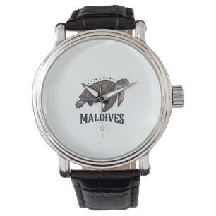 Malediven Vintage Meeresschildkröte Reise-Shirt De Armbanduhr