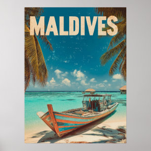 Malediven Vintage Tropischer Strand - Ozean Reise Poster