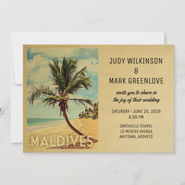 Malediven Wedding Invitation Beach Palm Tree Einladung (Vorderseite)