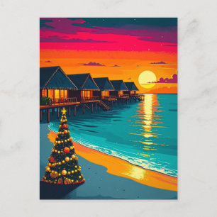 Malediven-Weihnachtsbaum-Sonnenuntergang-Strand-Re Postkarte