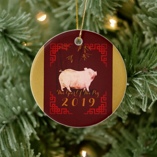 Malen Bambus Chinesischer Rahmen Pig Jahr 2019 Run Keramik Ornament (Baum)
