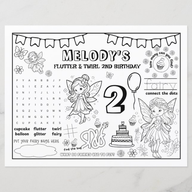 Malen Buch Fee 2. Geburtstag Papierblatt (Vorderseite)