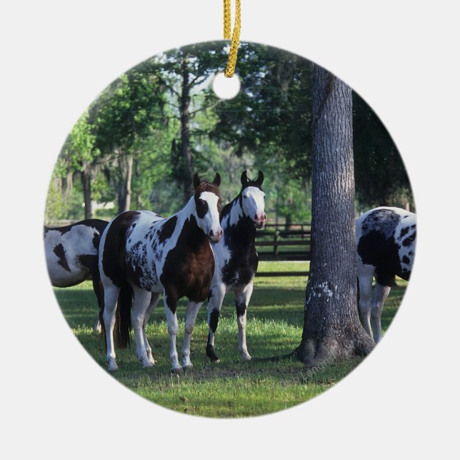 Malen Sie Pferde in den Bäumen Keramikornament (Vorne)