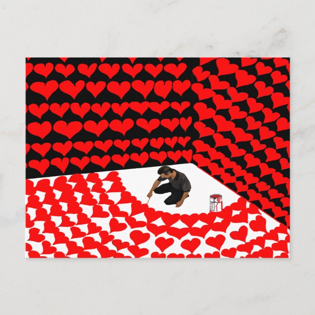 Malen Sie sich in die Ecke mit roten Herzen für di Postkarte (Vorderseite)