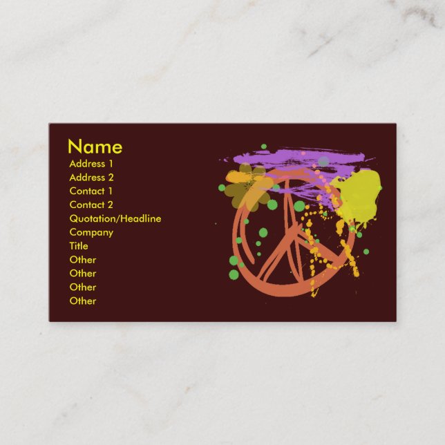 MALEN SIE SPRITZER-FRIEDENSzeichen Visitenkarte (Vorderseite)