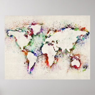 Malen Sie spritzt Textabbildung der Welt Poster