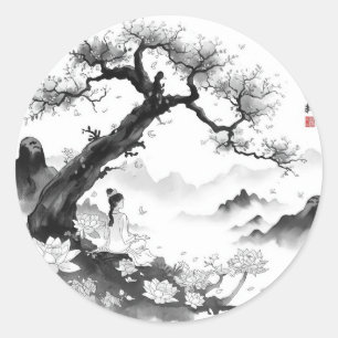 Malen von Achtsamkeit und Meditation. Runder Aufkleber