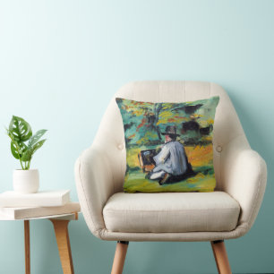 Maler bei der Arbeit von Paul Cezanne, Vintage Fin Kissen