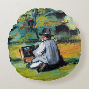 Maler bei der Arbeit von Paul Cezanne, Vintage Fin Rundes Kissen