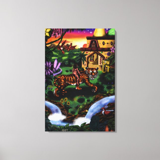 Maler, der auf dem Tempel des Tigerdschungels reit Leinwanddruck (Vorderseite)