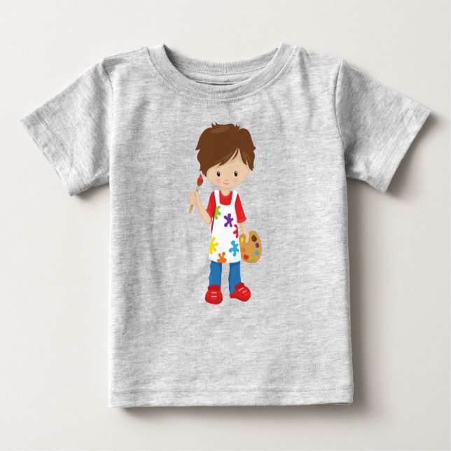 Maler, Malerin, Niedlicher Junge, braune Haare Baby T-shirt (Vorderseite)