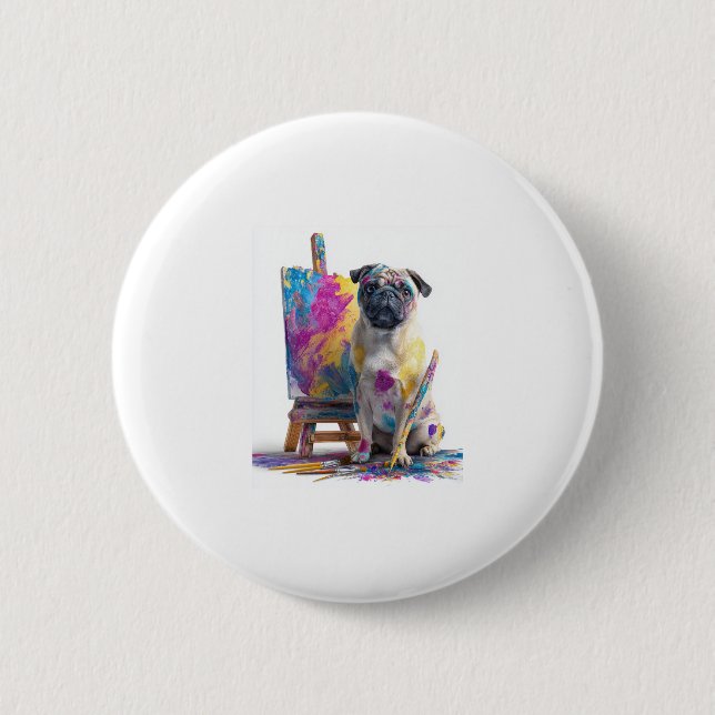 Maler Mops � Abstrakt Art Dog Button (Vorderseite)