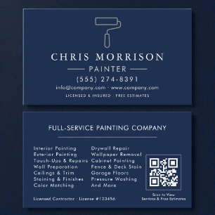 Maler Navy Blau Silber QR-Code Visitenkarte