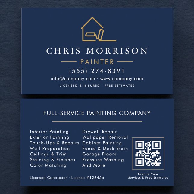 Maler Navyblau Gold QR-Code Visitenkarte (Von Creator hochgeladen)