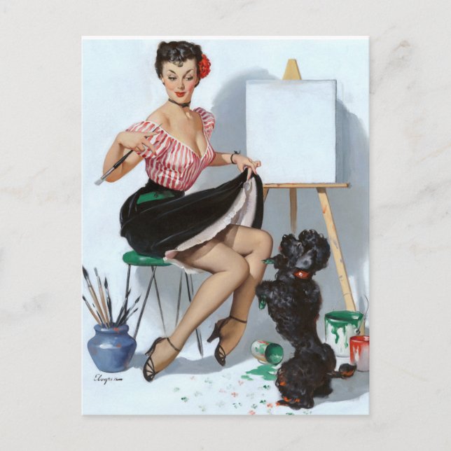 Maler Pin Up Postkarte (Vorderseite)