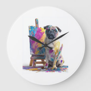 Maler-Pug � Abstrakte Kunst Hund Große Wanduhr