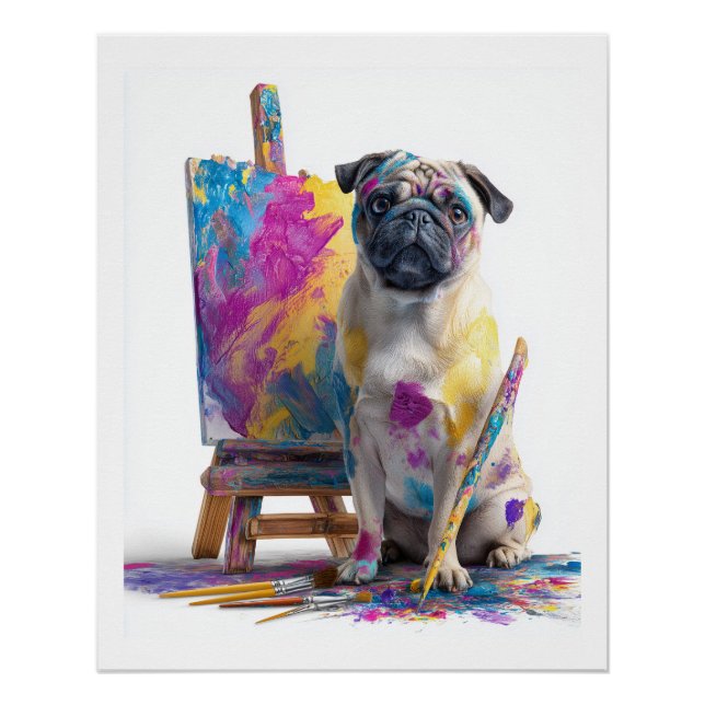 Maler-Pug � Abstrakter Kunsthund Poster (Vorderseite)