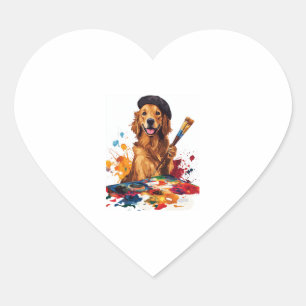 Maler Pup - Künstlerischer Hund mit Easel Herz-Aufkleber
