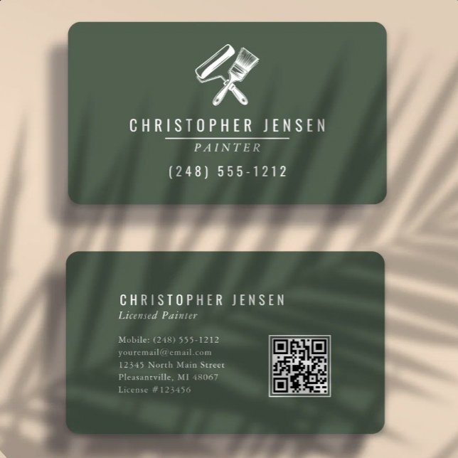 Maler-QR-Code Dunkelgrün Abgerundet Malerei Visitenkarte (Von Creator hochgeladen)