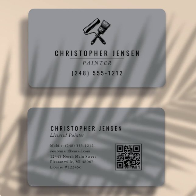 Maler-QR-Code Grau Schwarz Malerei Abgerundet Visitenkarte (Von Creator hochgeladen)