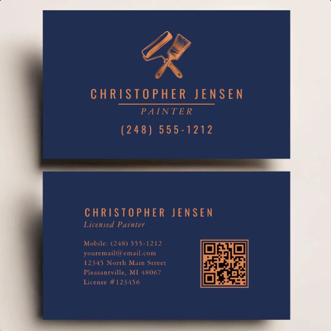 Maler QR-Code Malerei Unternehmen Navy Blau Kupfer Visitenkarte (Von Creator hochgeladen)