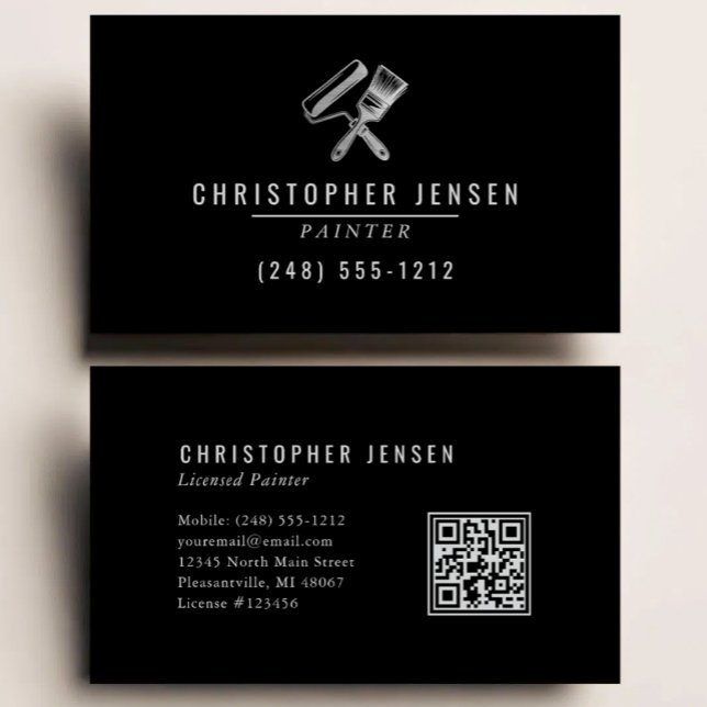 Maler QR-Code Malerei Unternehmen Schwarz Silber Visitenkarte (Von Creator hochgeladen)