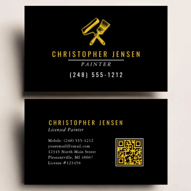 Maler-QR-Code Schwarz Gelb Malerei Visitenkarte (Von Creator hochgeladen)