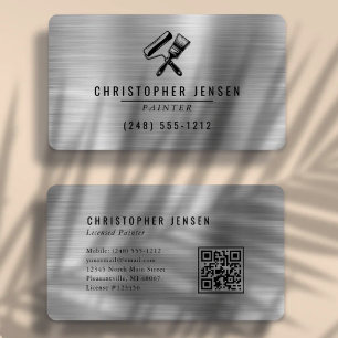 Maler-QR-Code Silber Schwarz Metallisch Abgerundet Visitenkarte