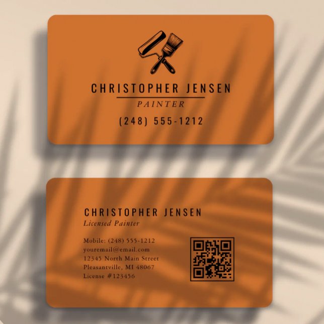 Maler-QR-Code-Terrakotta-Schwarz-abgerundete-Maler Visitenkarte (Von Creator hochgeladen)