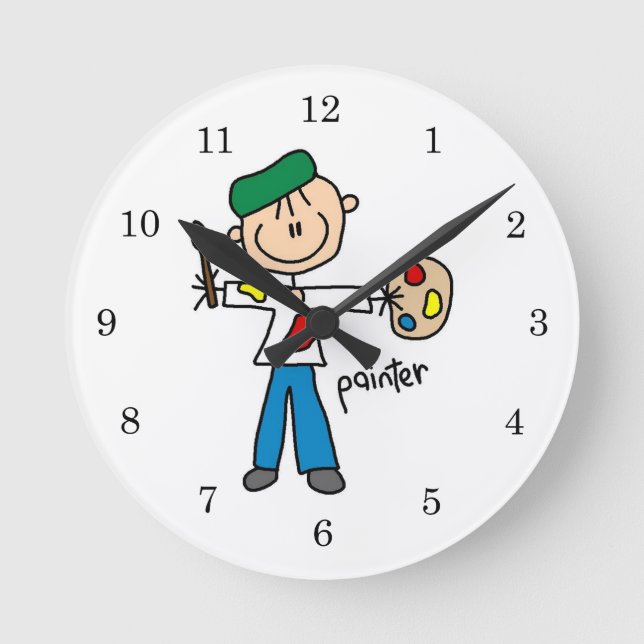 Maler-Strichmännchen Runde Wanduhr (Vorderseite)