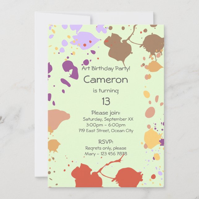 Malerei 13. Geburtstagsparty Einladung (Vorderseite)