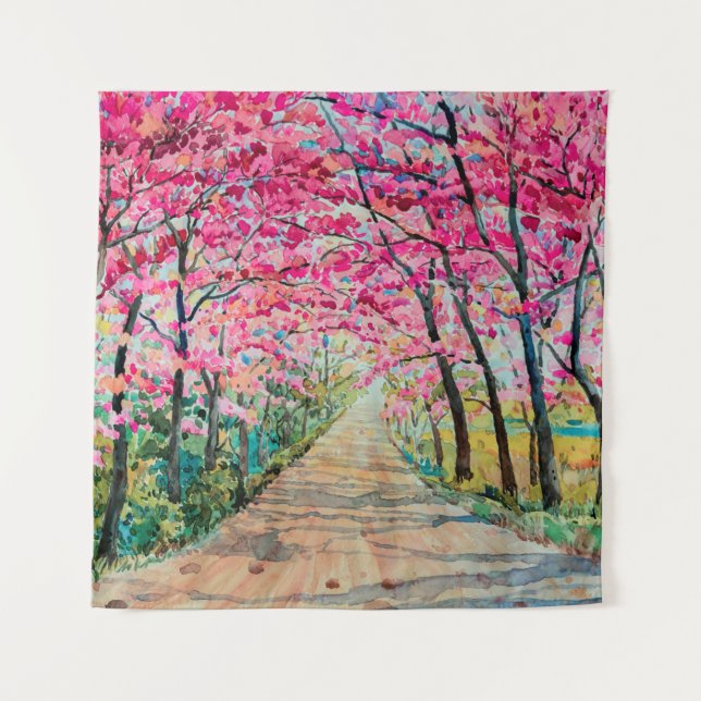 Malerei Aquarelllandschaft Rosa Farbe Tunne Wandteppich (Vorderseite)