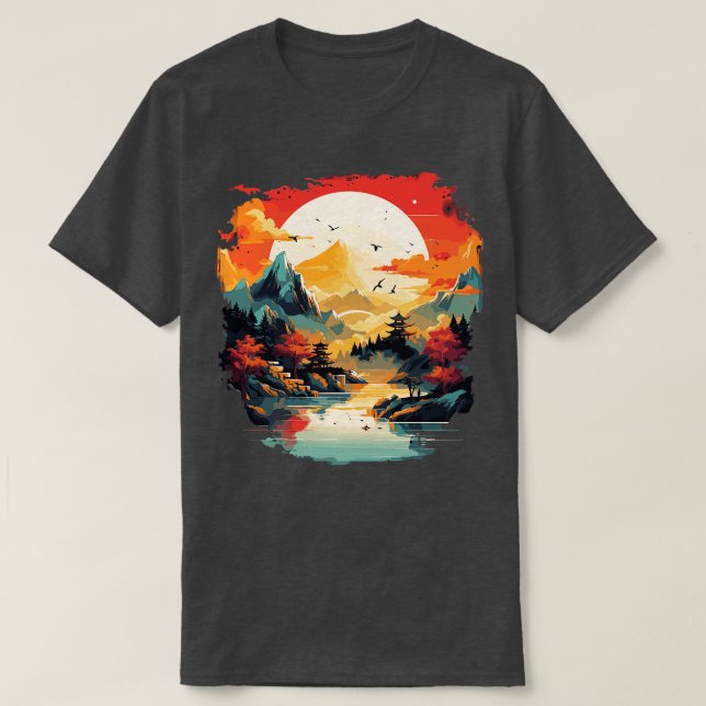 Malerei asiatischer Landschaft T-Shirt (Design vorne)