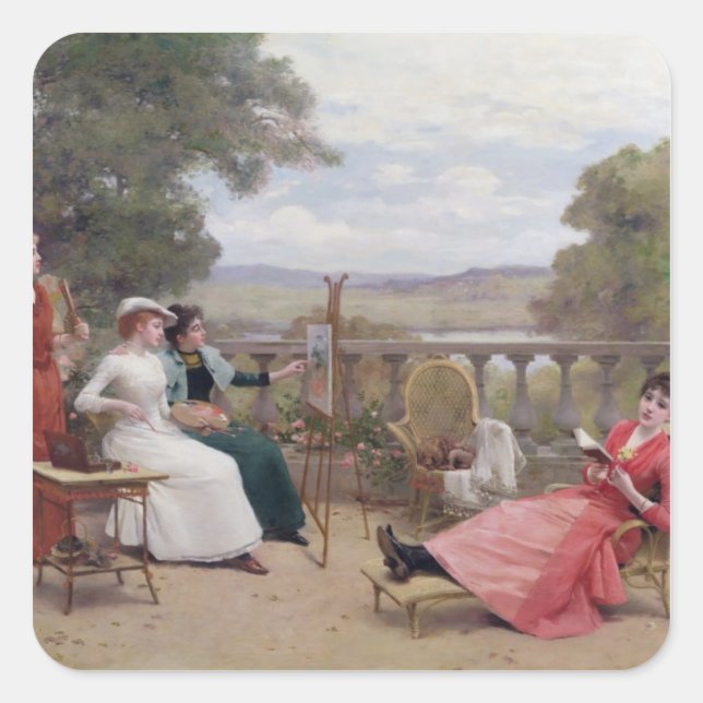 Malerei auf der Terrasse Quadratischer Aufkleber (Vorderseite)