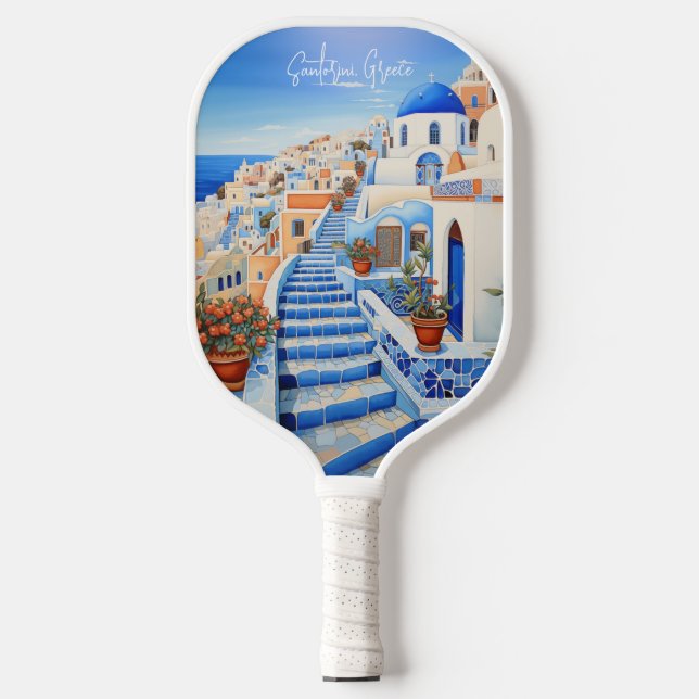Malerei auf Santorini Insel Griechenland | Art der Pickleball Schläger (Vorderseite)