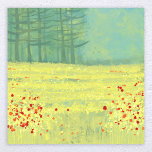 Malerei auf Wiesen Poster<br><div class="desc">Ein modernes Landschaftsbild mit einer friedlichen Blume,  gefüllt mit einer Sommerwiese mit Vögeln,  die gegen den Himmel fliegen und einem Kiefernwald in der Ferne. Frische und erfrischende gelbe und grüne Farben. Originelle Kunst von Nic Squirrell.</div>