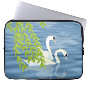 Malerei Blau und Grün Paar Schwäne auf dem See Laptopschutzhülle