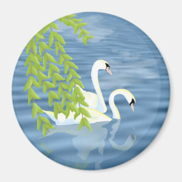 Malerei Blau und Grün Paar Schwäne auf dem See Magnet