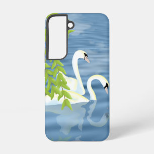 Malerei Blau und Grün Paar Schwäne auf dem See Samsung Galaxy Hülle