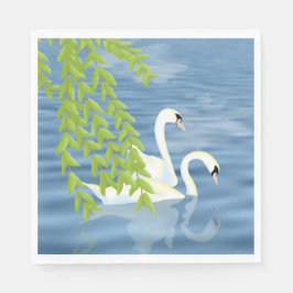 Malerei Blau und Grün Paar Schwäne auf dem See Serviette