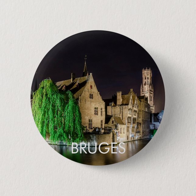 Malerei der Brügger Altstadt und des Belfry-Turms Button (Vorderseite)