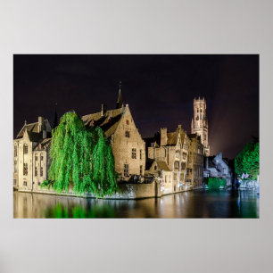 Malerei der Brügger Altstadt und des Belfry-Turms Poster
