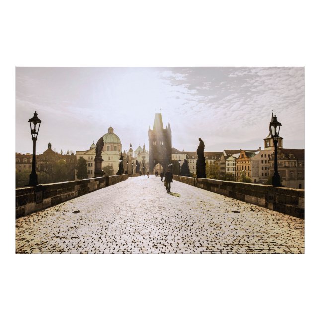 Malerei der Karlsbrücke in Prag bei Sonnenaufgang Fotodruck (Vorne)