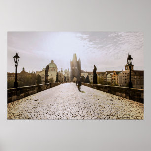 Malerei der Karlsbrücke in Prag bei Sonnenaufgang Poster