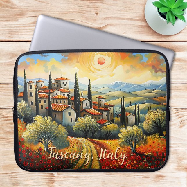 Malerei der Toskana im Herbst | Italien | Art der  Laptopschutzhülle (Painting of Tuscany in Autumn | Italy | Travel Art Laptop Sleeve)