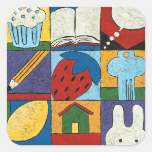 Malerei der verschiedenen Gegenstände durch Quadratischer Aufkleber