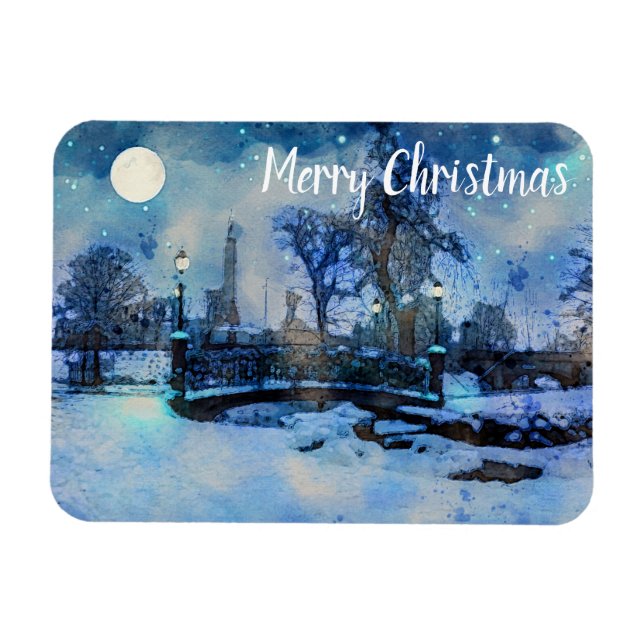 Malerei der Winternacht im Stadtpark Magnet (Horizontal)