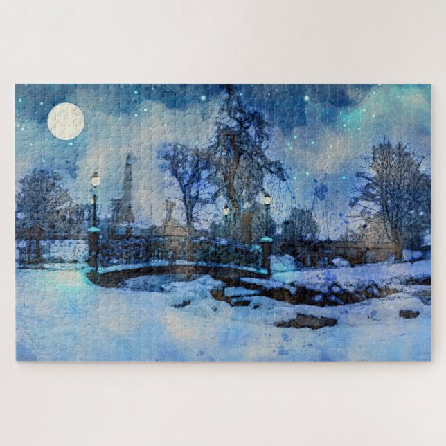 Malerei der Winternacht im Stadtpark Puzzle (Horizontal)