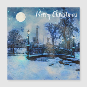 Malerei der Winternacht in der Stadt Magnetkarte