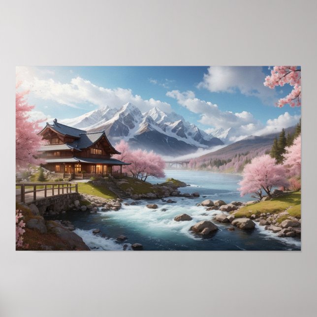 Malerei der wunderschönen japanischen Sakura mit F Poster (Vorne)